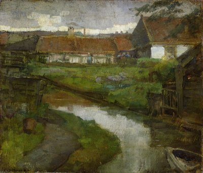 Farmstead and Irrigation Ditch with Prow of Rowboat by Piet Mondrian